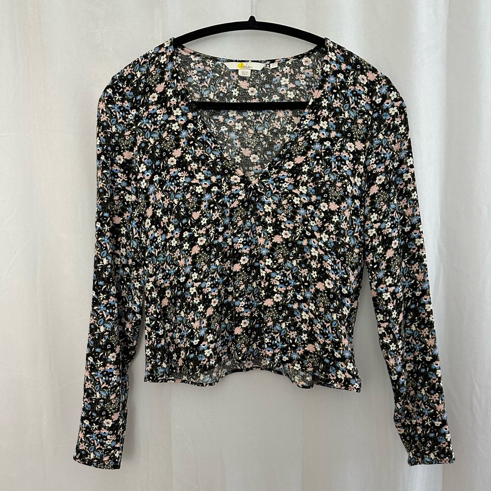 Boden Floral Long Sleeve V Neck Top Womens Size Small